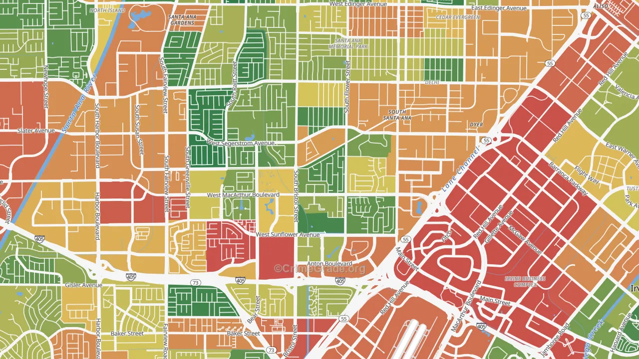 South Coast, Santa Ana, CA Map of Assault Rates