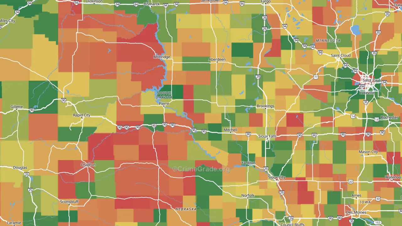 South Dakota Map of Assault Rates