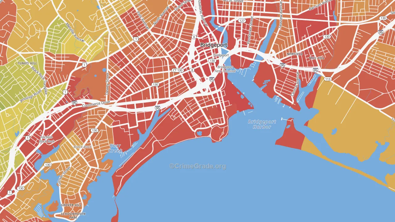 South End, Bridgeport, CT Map of Assault Rates