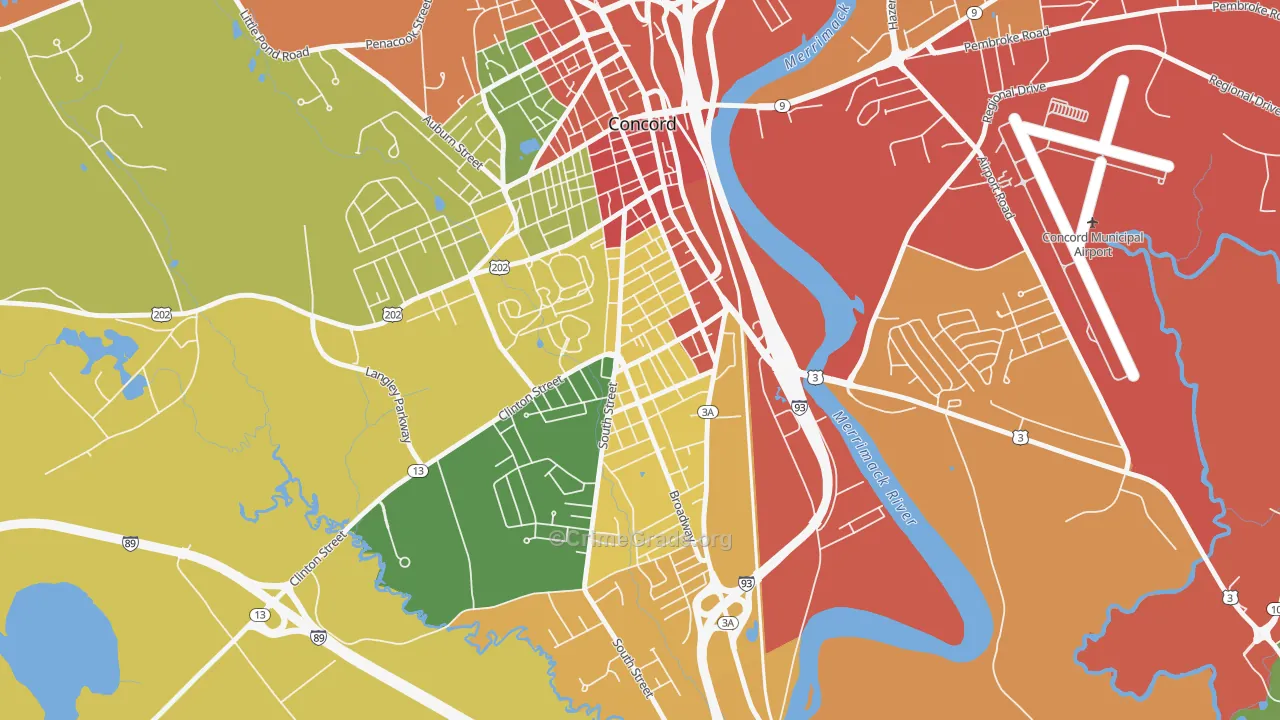 South End, Concord, NH Map of Assault Rates