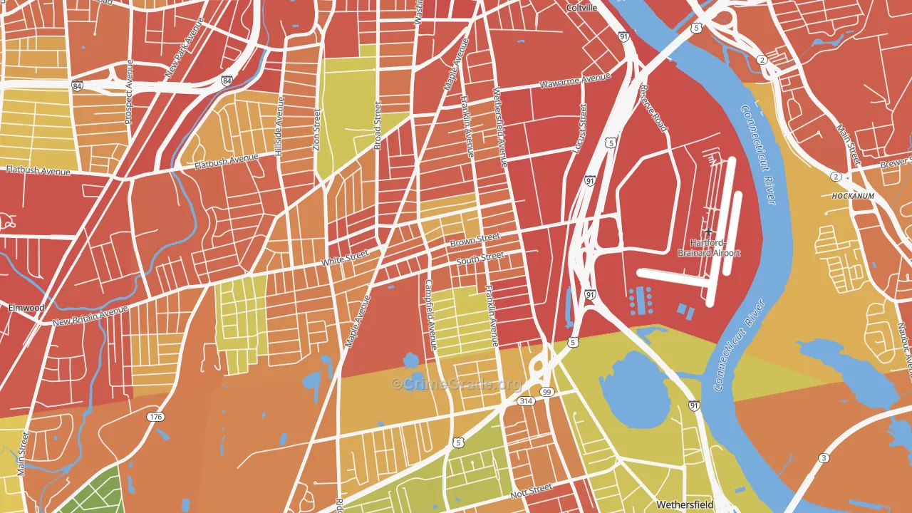 South End Hartford, Hartford, CT Map of Assault Rates