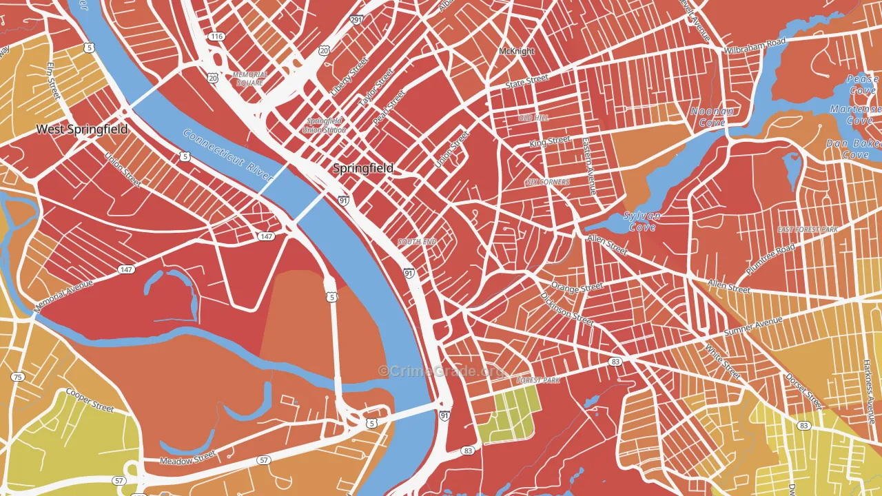 South End Springfield, Springfield, MA Map of Assault Rates