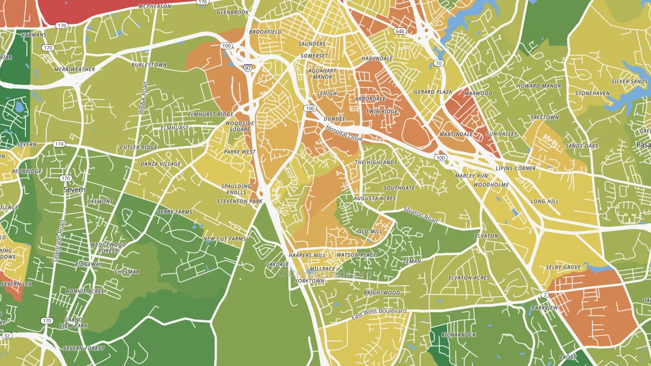 South Gate, Glen Burnie, MD Map of Assault Rates