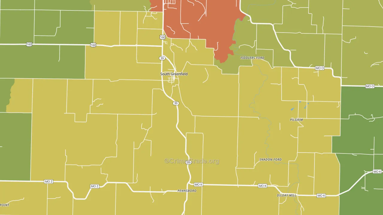 South Greenfield, MO Map of Assault Rates