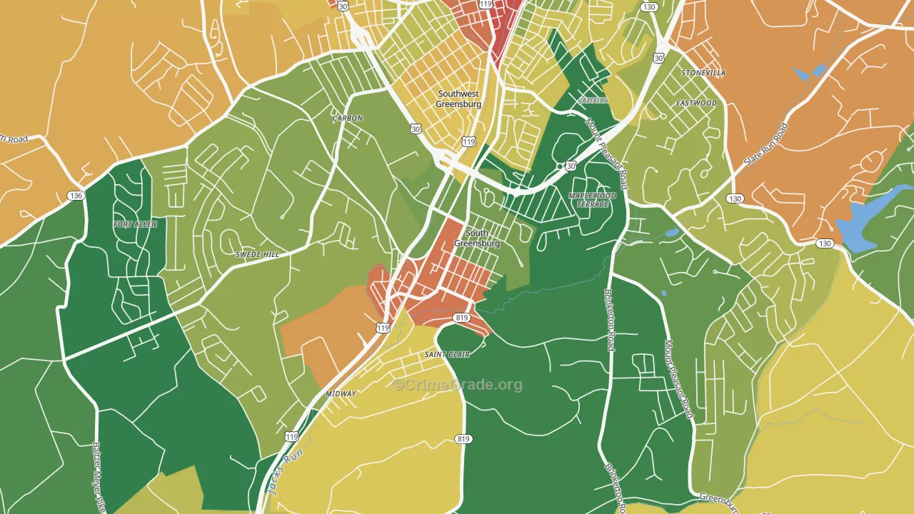 South Greensburg, PA Map of Assault Rates