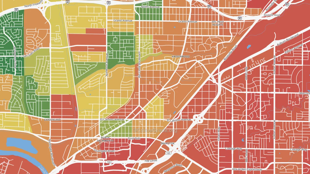 South Hagginwood, Sacramento, CA Map of Assault Rates