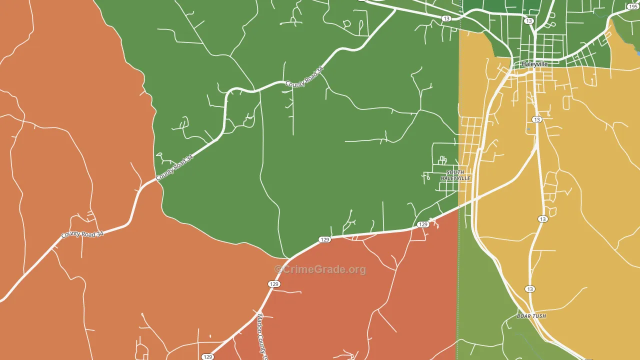 South Haleyville, AL Map of Assault Rates
