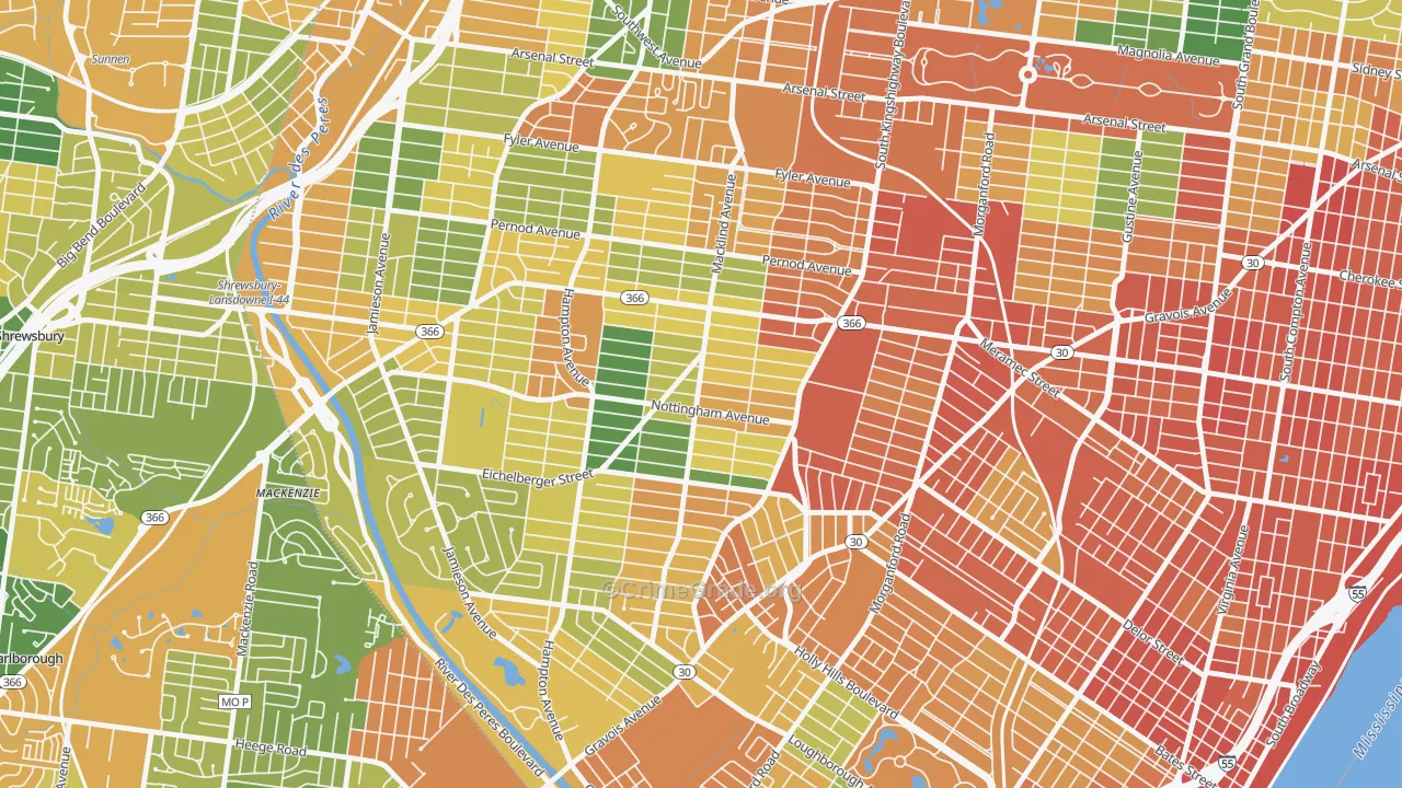 South Hampton, St. Louis, MO Map of Assault Rates
