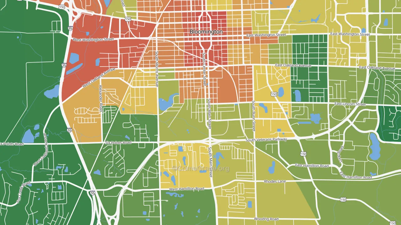 South Hill, Bloomington, IL Map of Assault Rates