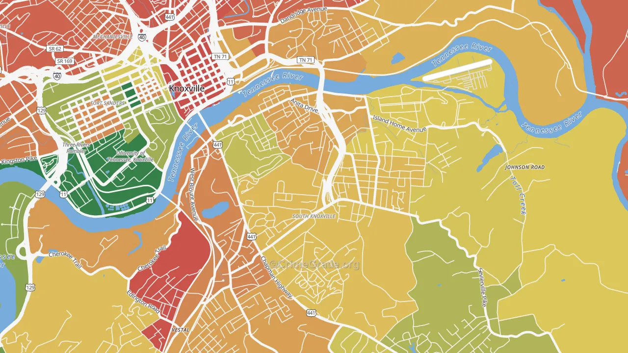 South Knoxville, Knoxville, TN Map of Assault Rates