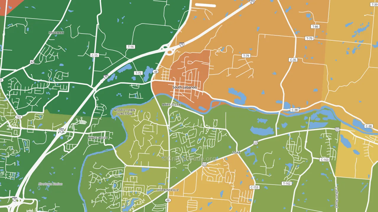 South Lebanon, OH Map of Assault Rates