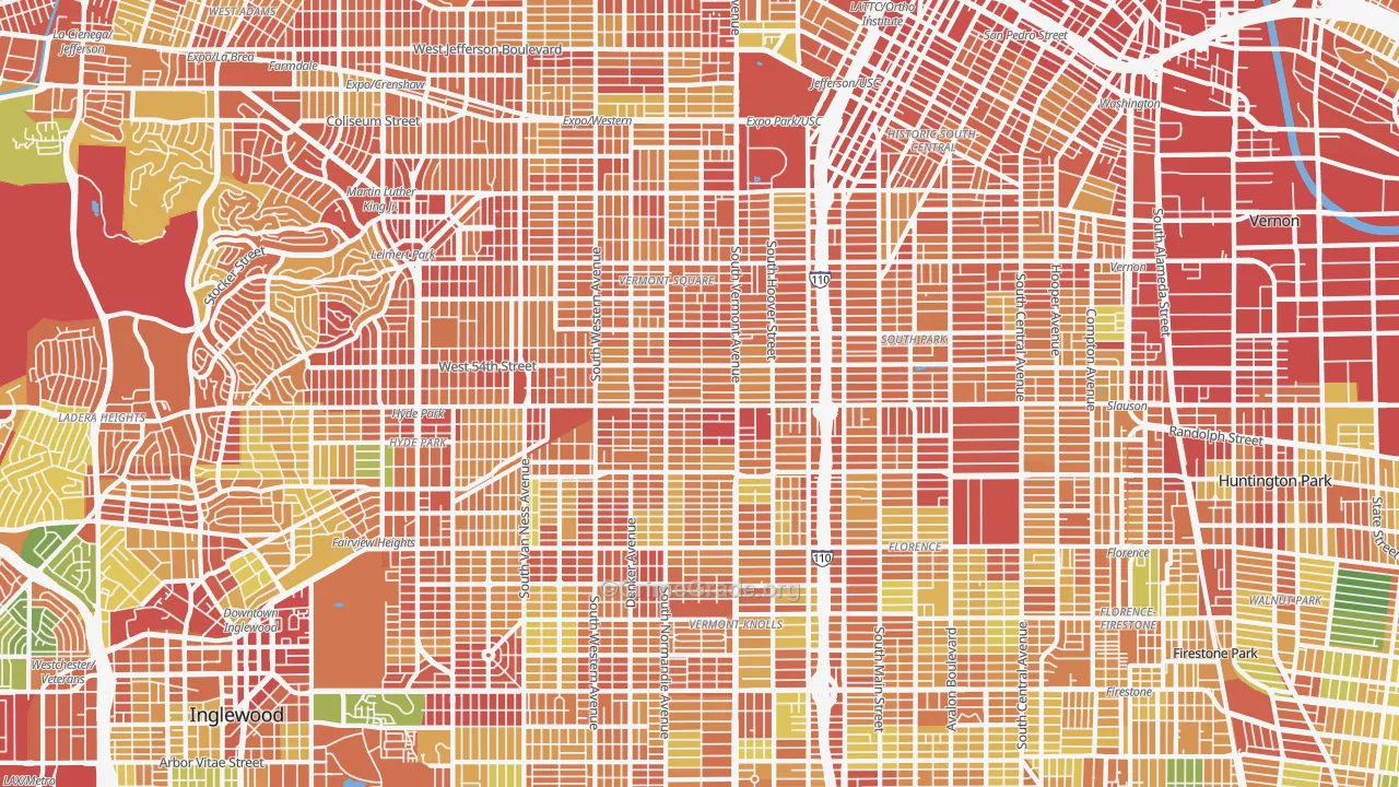 South Los Angeles, Los Angeles, CA Map of Assault Rates