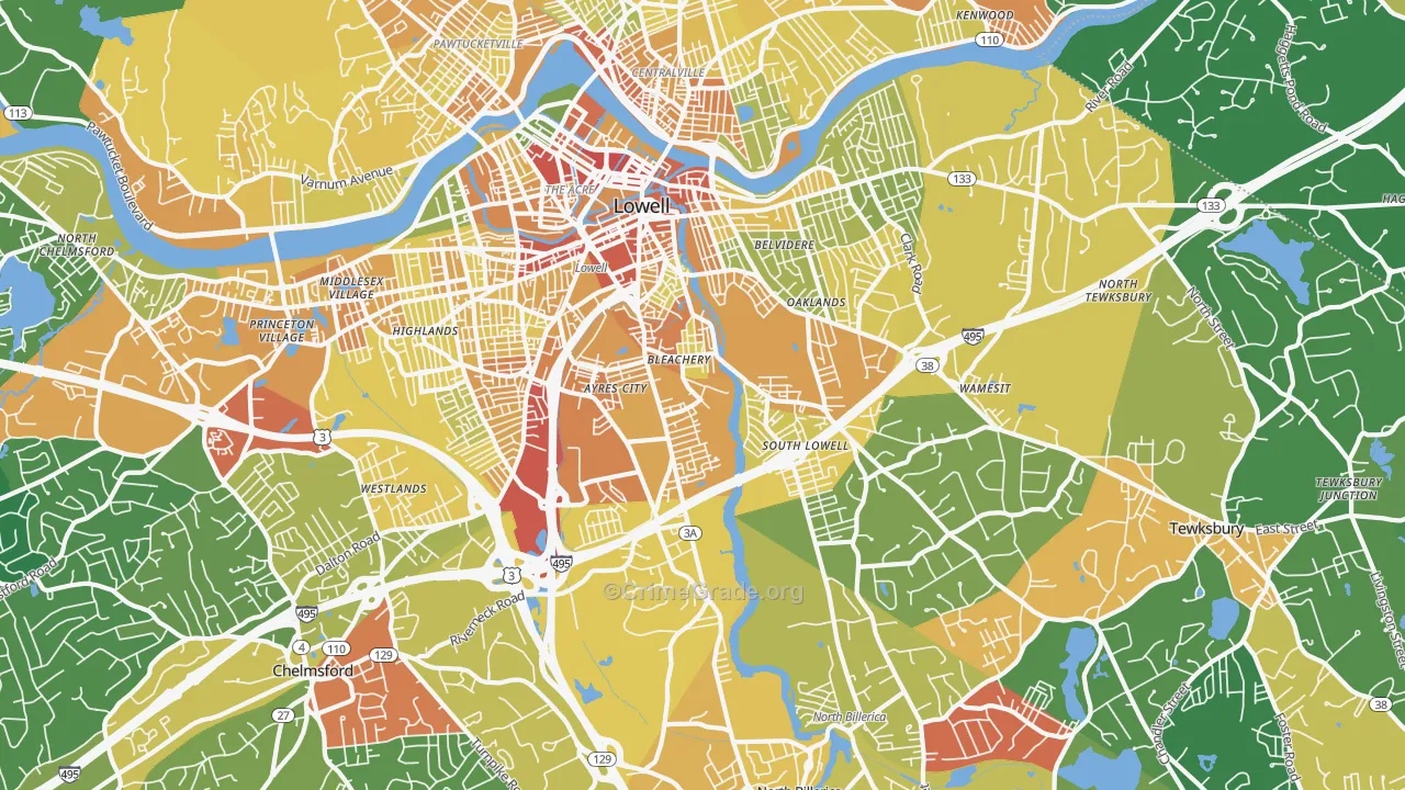 South Lowell, Lowell, MA Map of Assault Rates