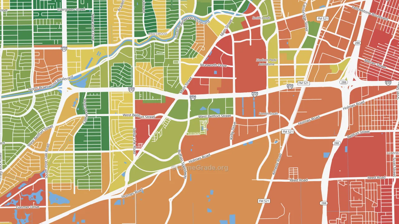 South Main, Houston, TX Map of Assault Rates