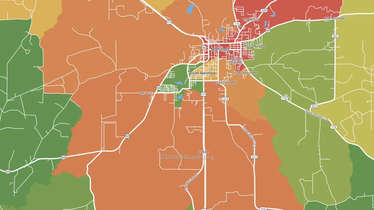 South Mansfield, LA Map of Assault Rates