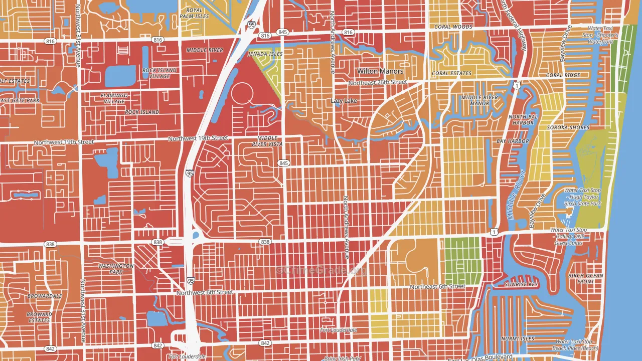 South Middle River, Fort Lauderdale, FL Map of Assault Rates