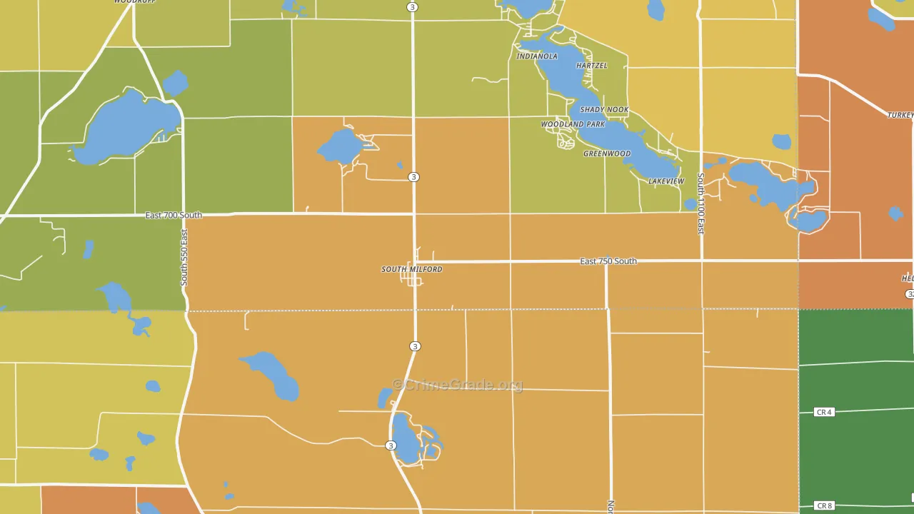 South Milford, IN Map of Assault Rates