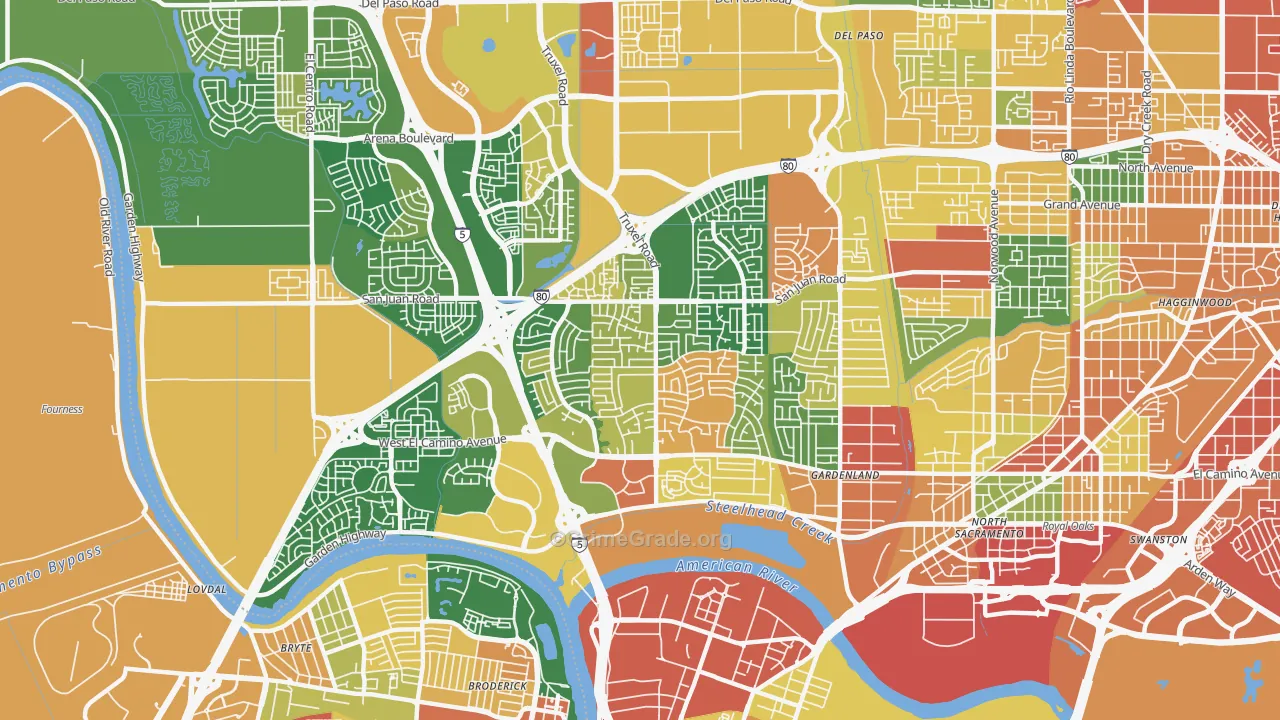 South Natomas, Sacramento, CA Map of Assault Rates