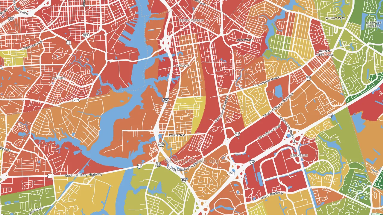 South Norfolk, Chesapeake, VA Map of Assault Rates