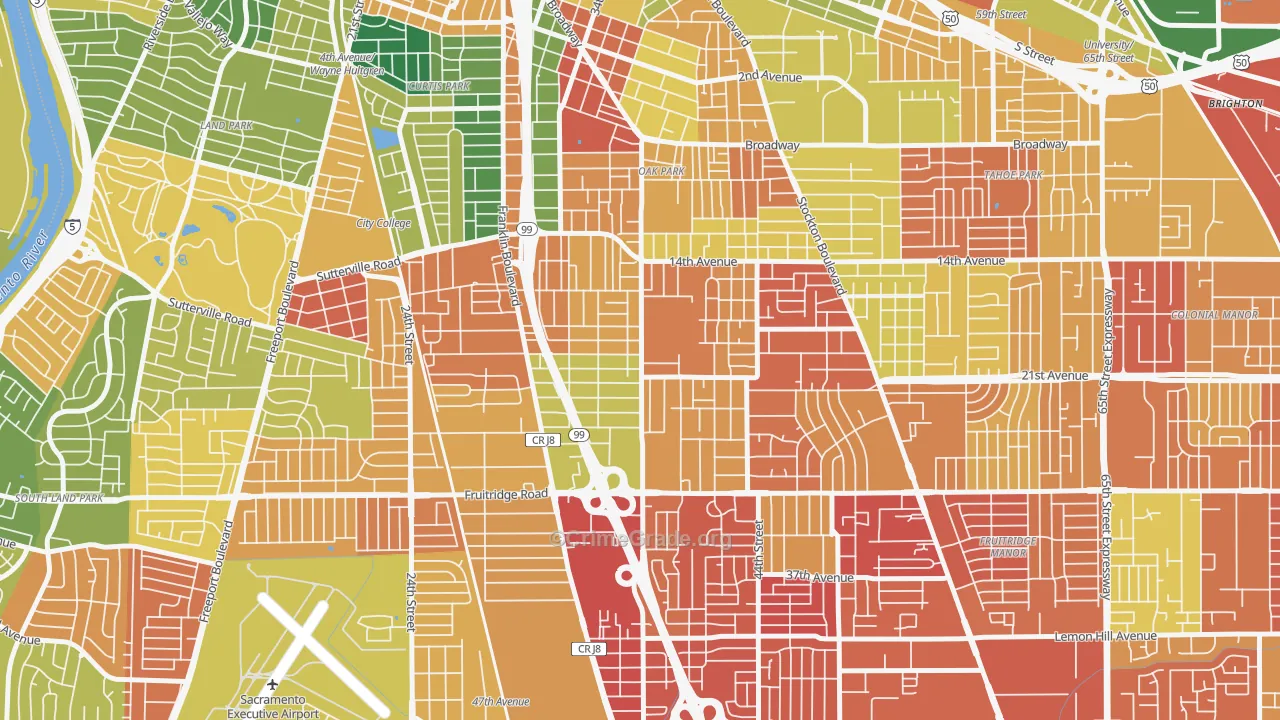 South Oak Park, Sacramento, CA Map of Assault Rates