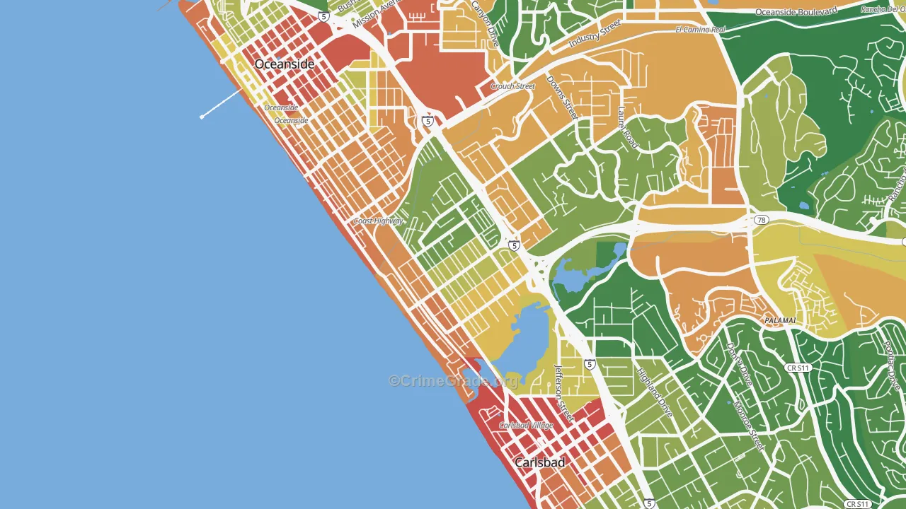 South Oceanside, Oceanside, CA Map of Assault Rates