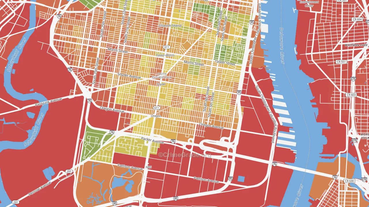South Philadelphia, Philadelphia, PA Map of Assault Rates