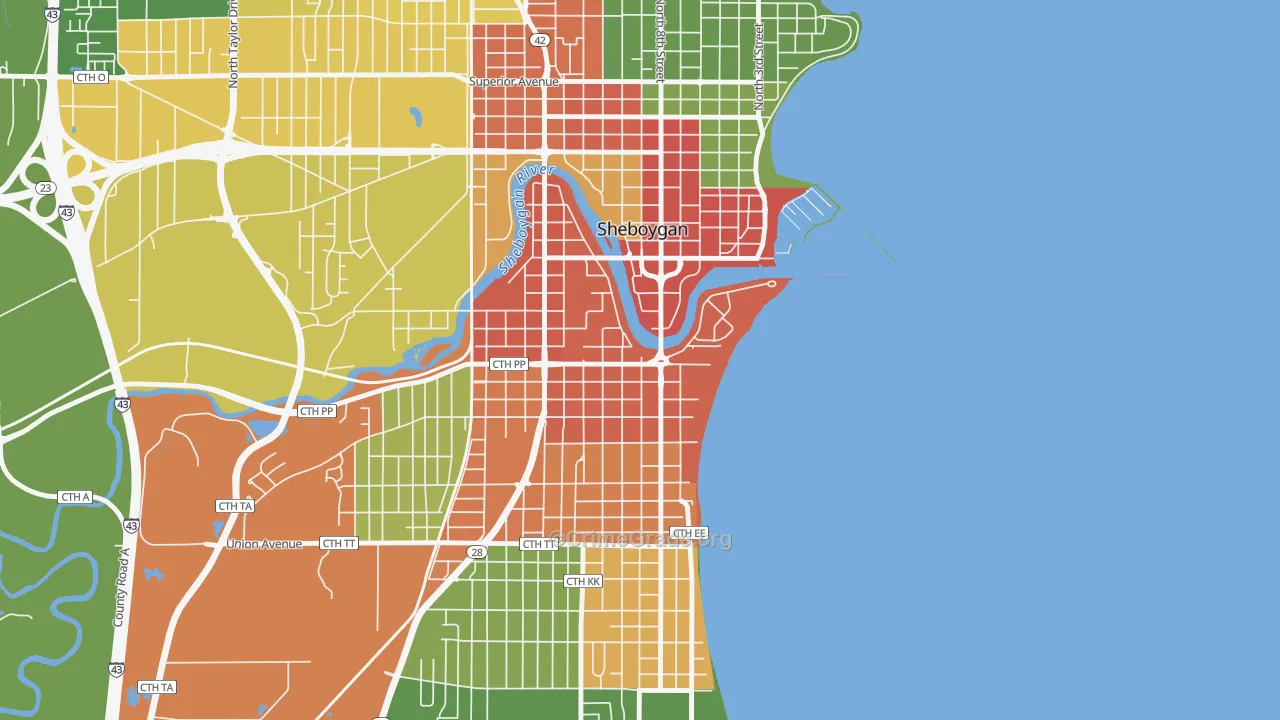 South Pier, Sheboygan, WI Map of Assault Rates