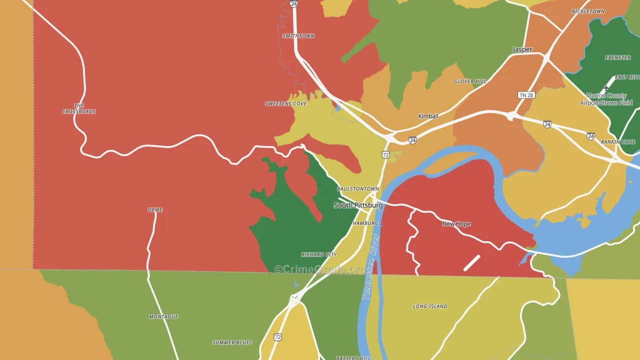 South Pittsburg, TN Map of Assault Rates