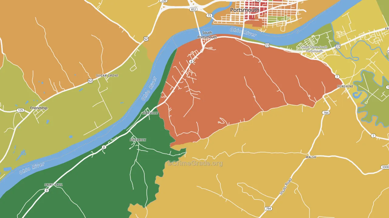 South Portsmouth, KY Map of Assault Rates