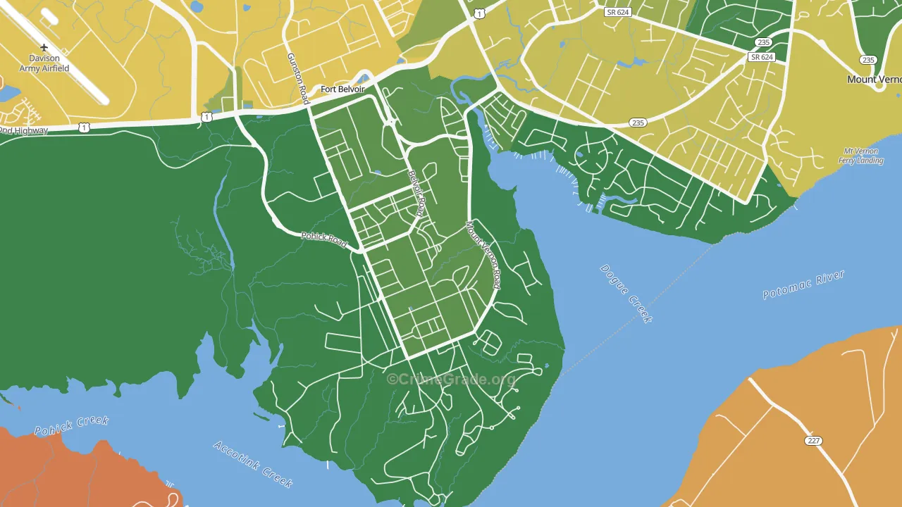 South Post, Fort Belvoir, VA Map of Assault Rates