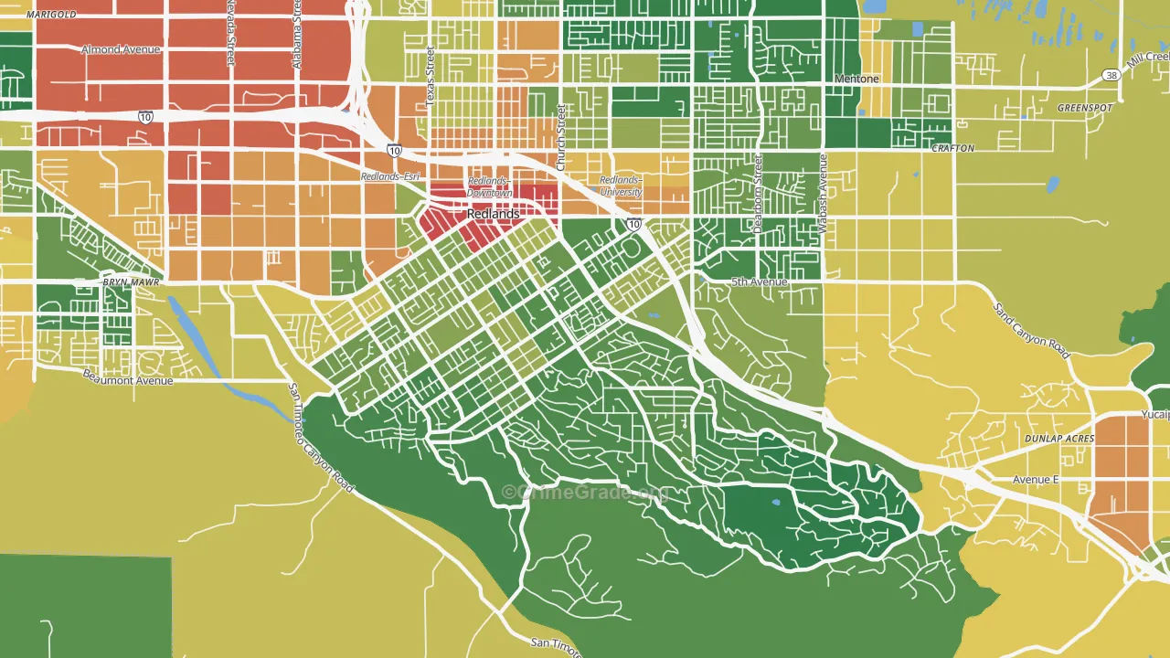 South Redlands, Redlands, CA Map of Assault Rates