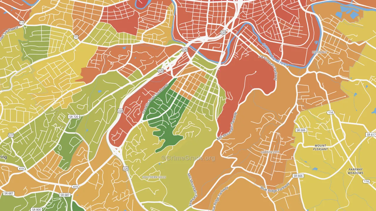 South Roanoke, Roanoke, VA Map of Assault Rates