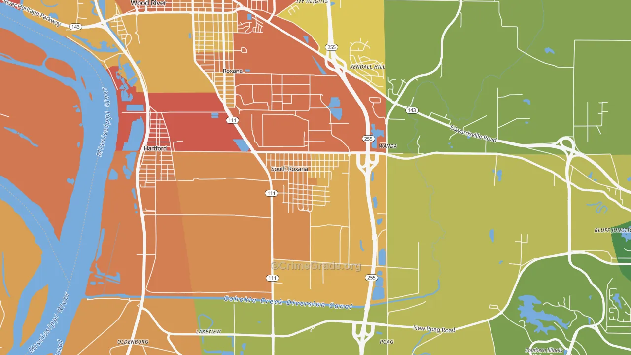 South Roxana, IL Map of Assault Rates