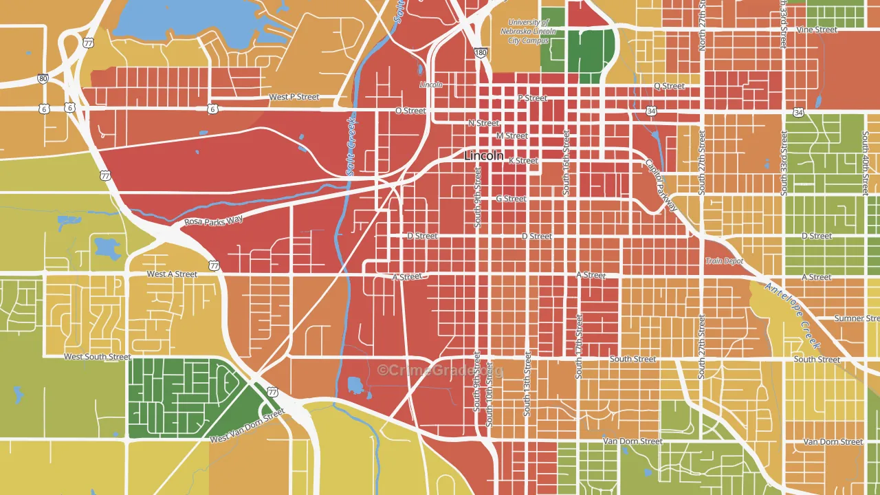 South Salt Creek, Lincoln, NE Map of Assault Rates