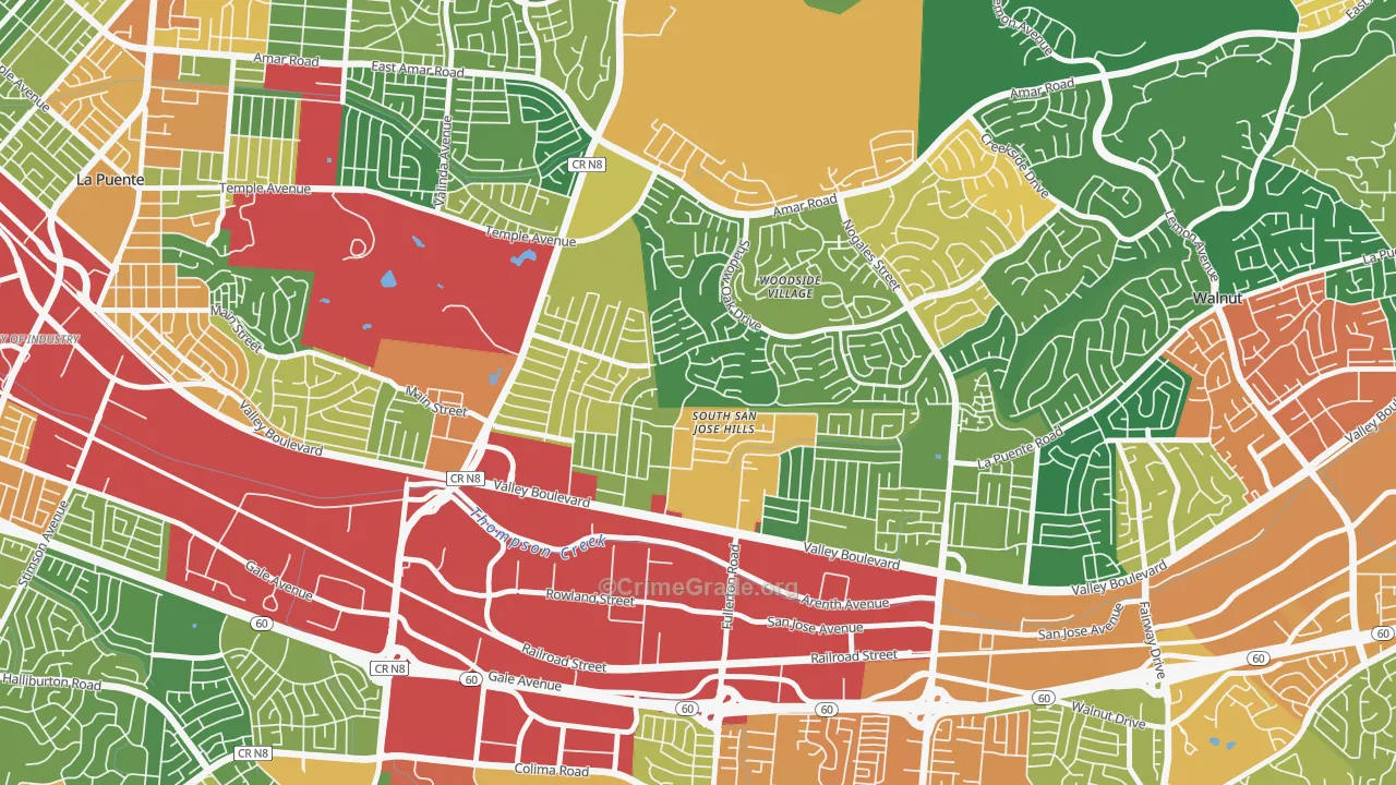 South San Jose Hills, CA Map of Assault Rates