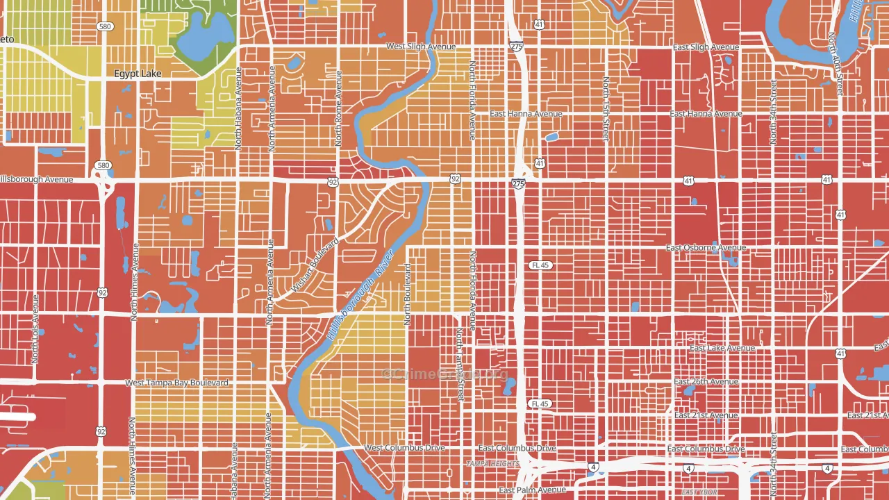South Seminole Heights, Tampa, FL Map of Assault Rates