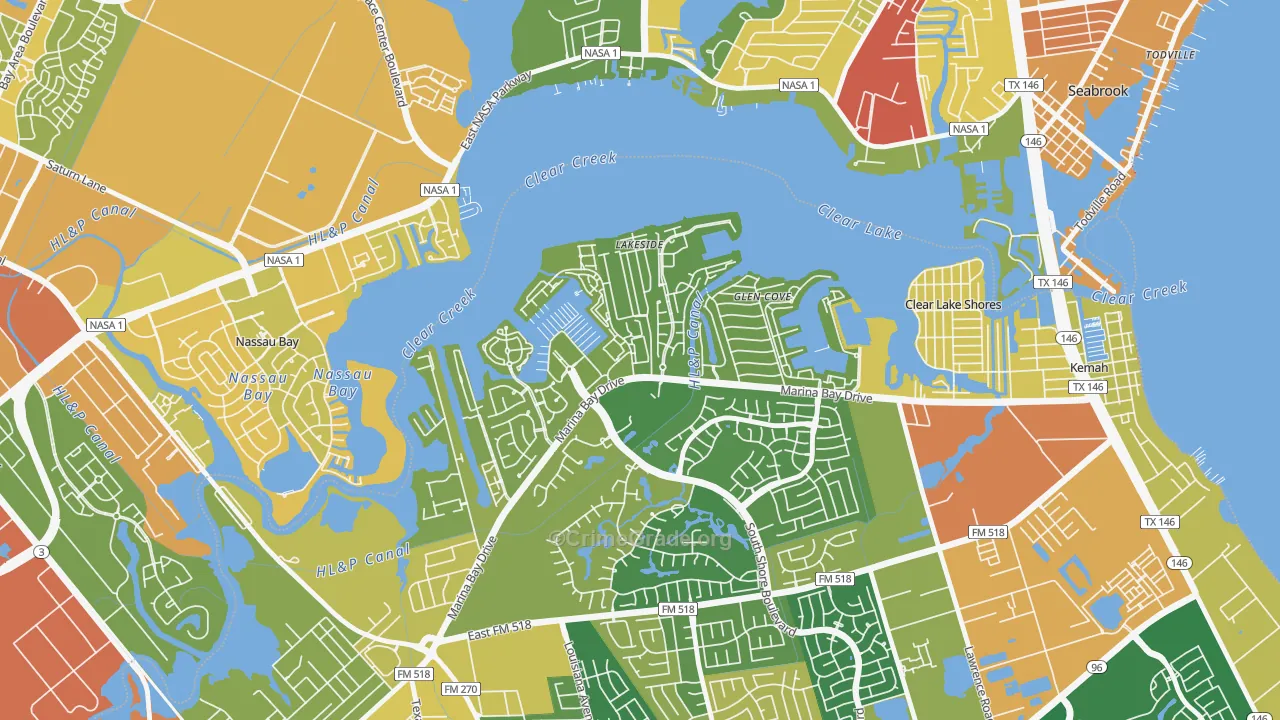 South Shore Harbour and Marina, League City, TX Map of Assault Rates