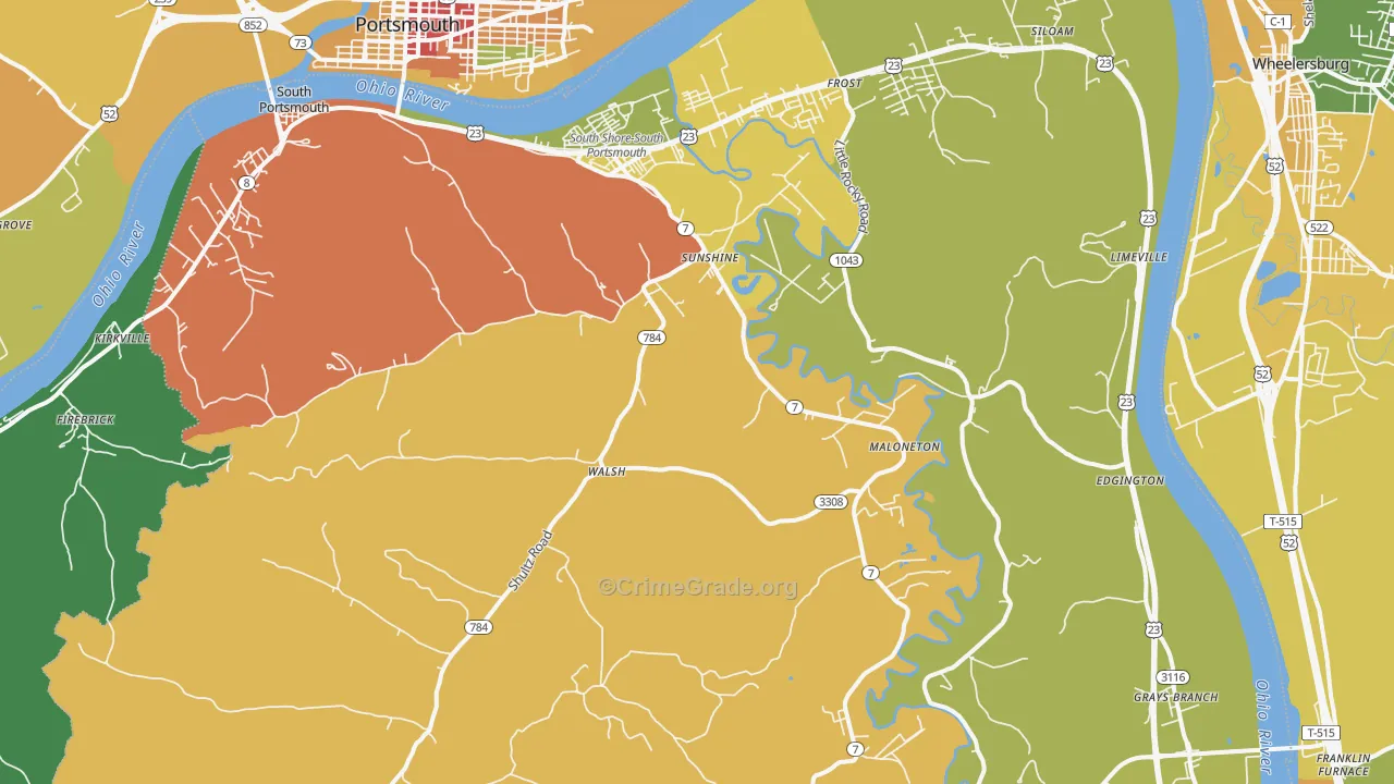 South Shore, KY Map of Assault Rates