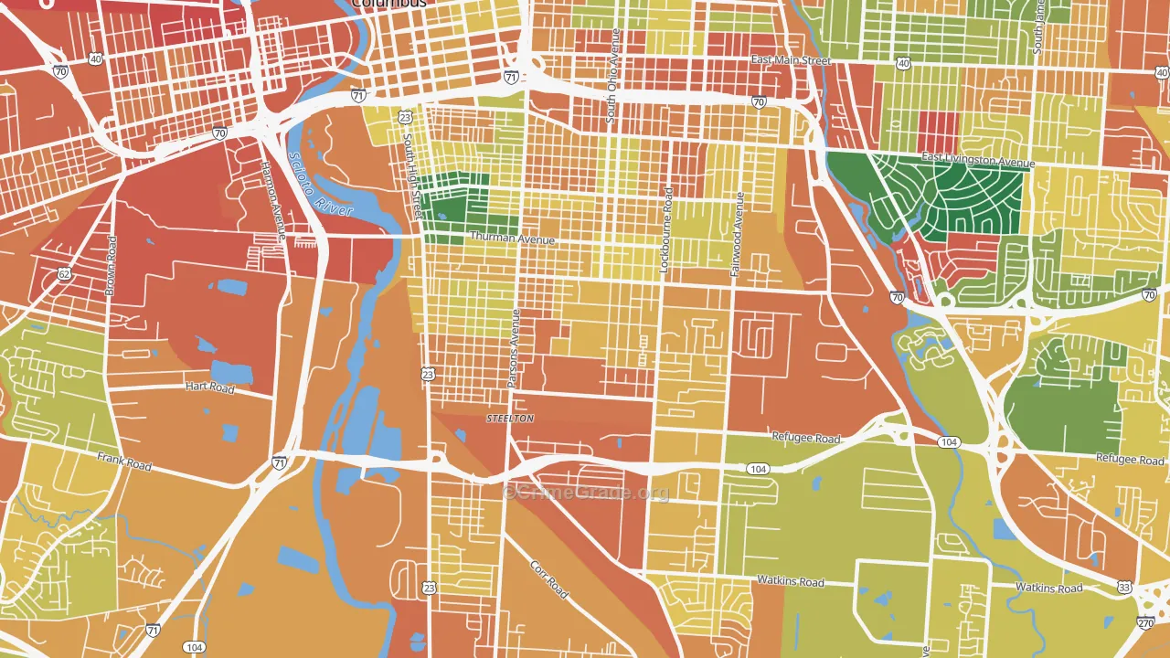 South Side, Columbus, OH Map of Assault Rates