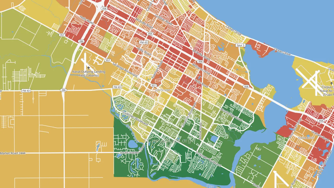South Side, Corpus Christi, TX Map of Assault Rates