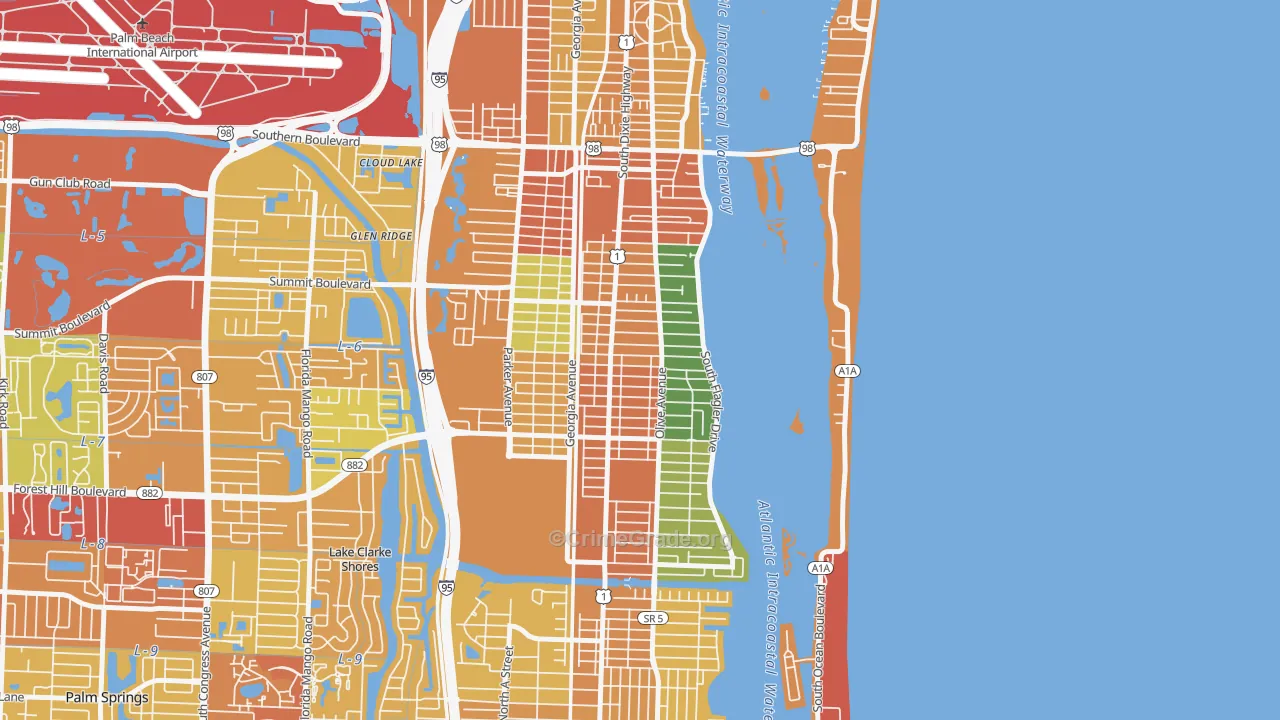 South Side, West Palm Beach, FL Map of Assault Rates