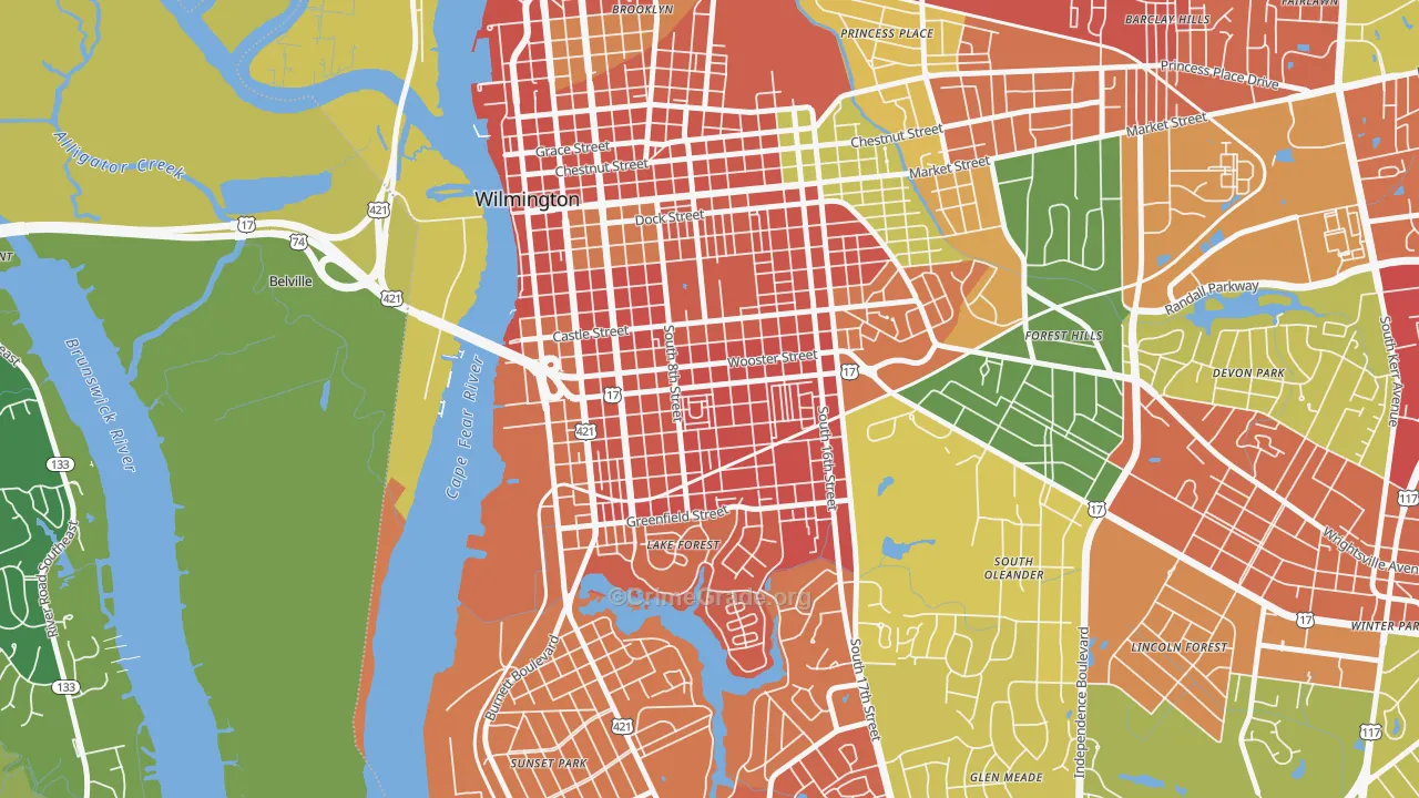 South Side, Wilmington, NC Map of Assault Rates