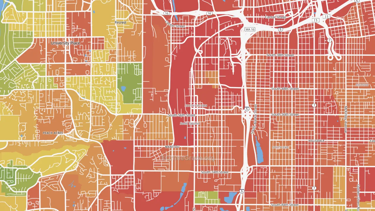 South Tacoma, Tacoma, WA Map of Assault Rates