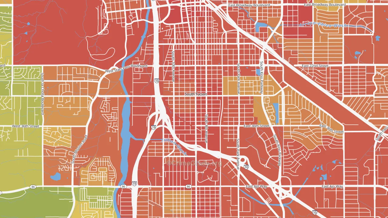 South Tucson, AZ Map of Assault Rates