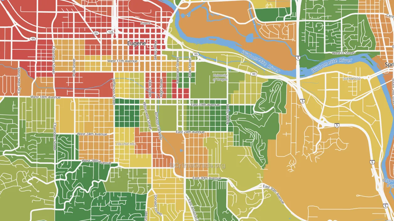 South University, Eugene, OR Map of Assault Rates