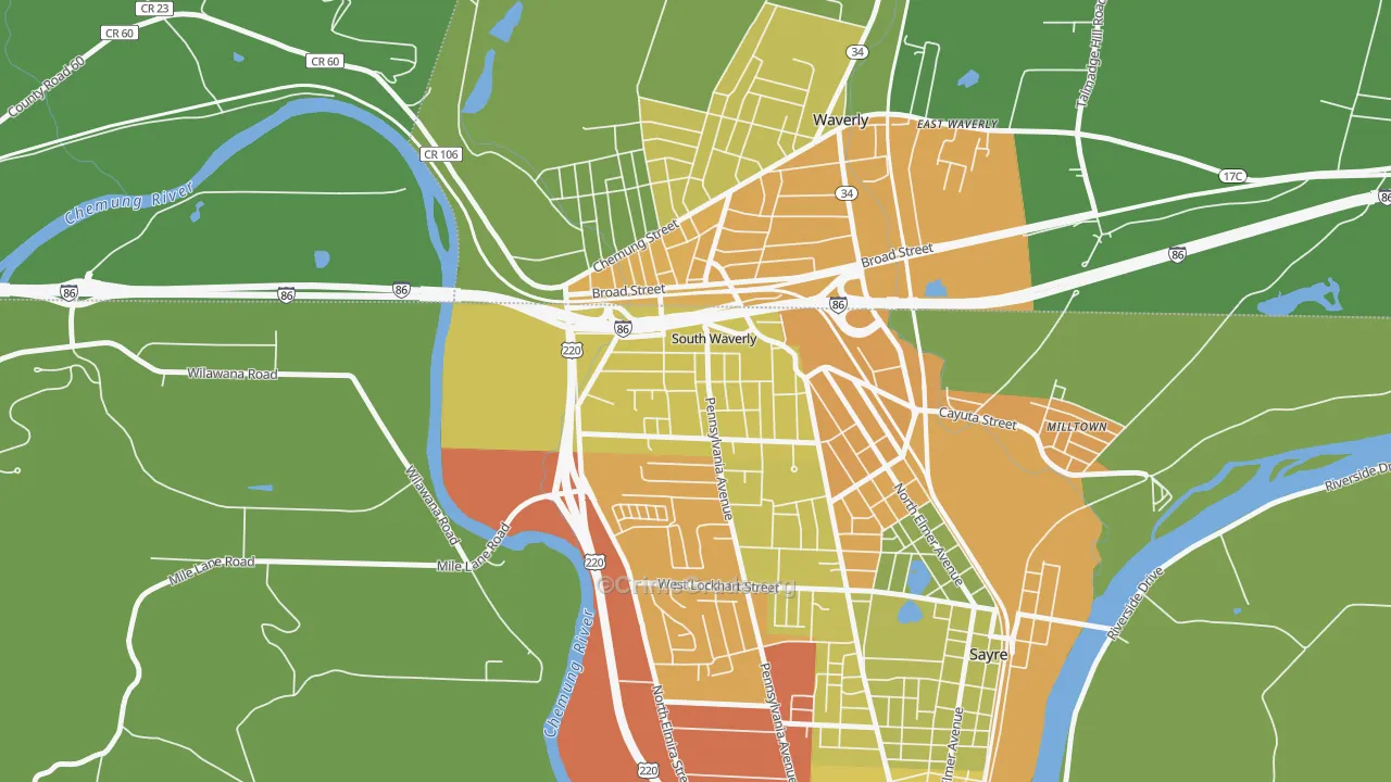 South Waverly, PA Map of Assault Rates