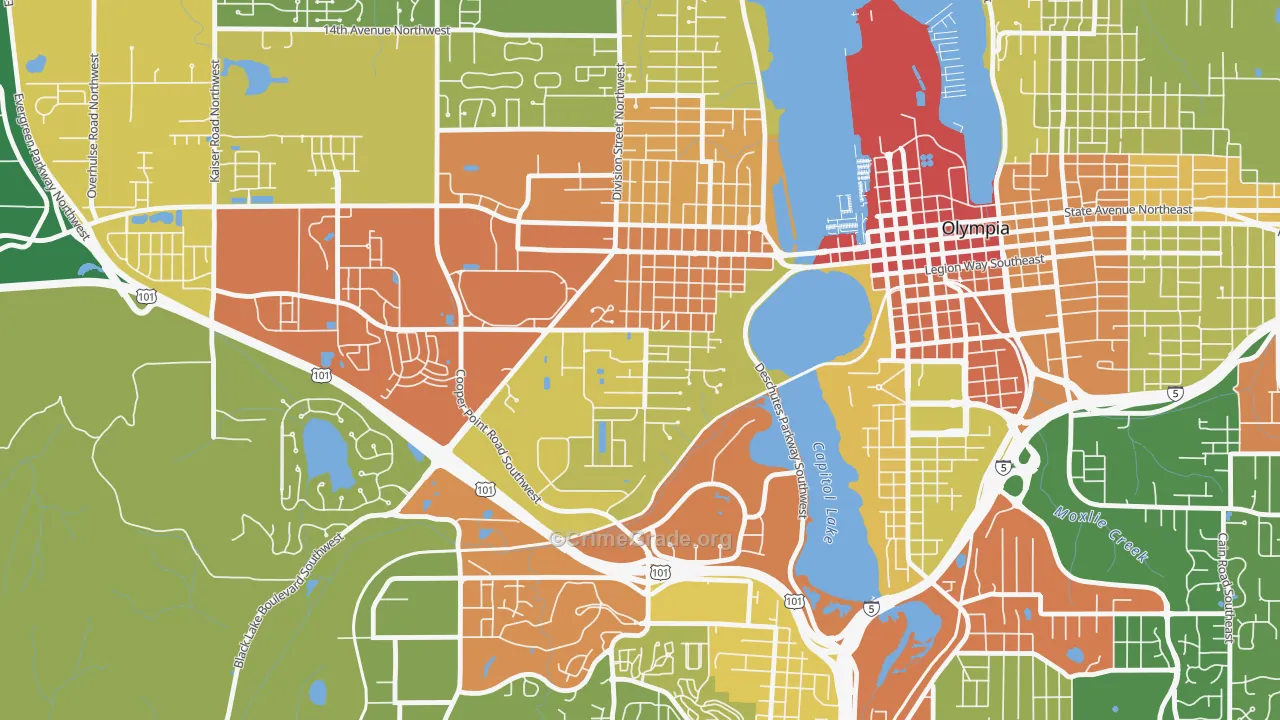 South Westside, Olympia, WA Map of Assault Rates