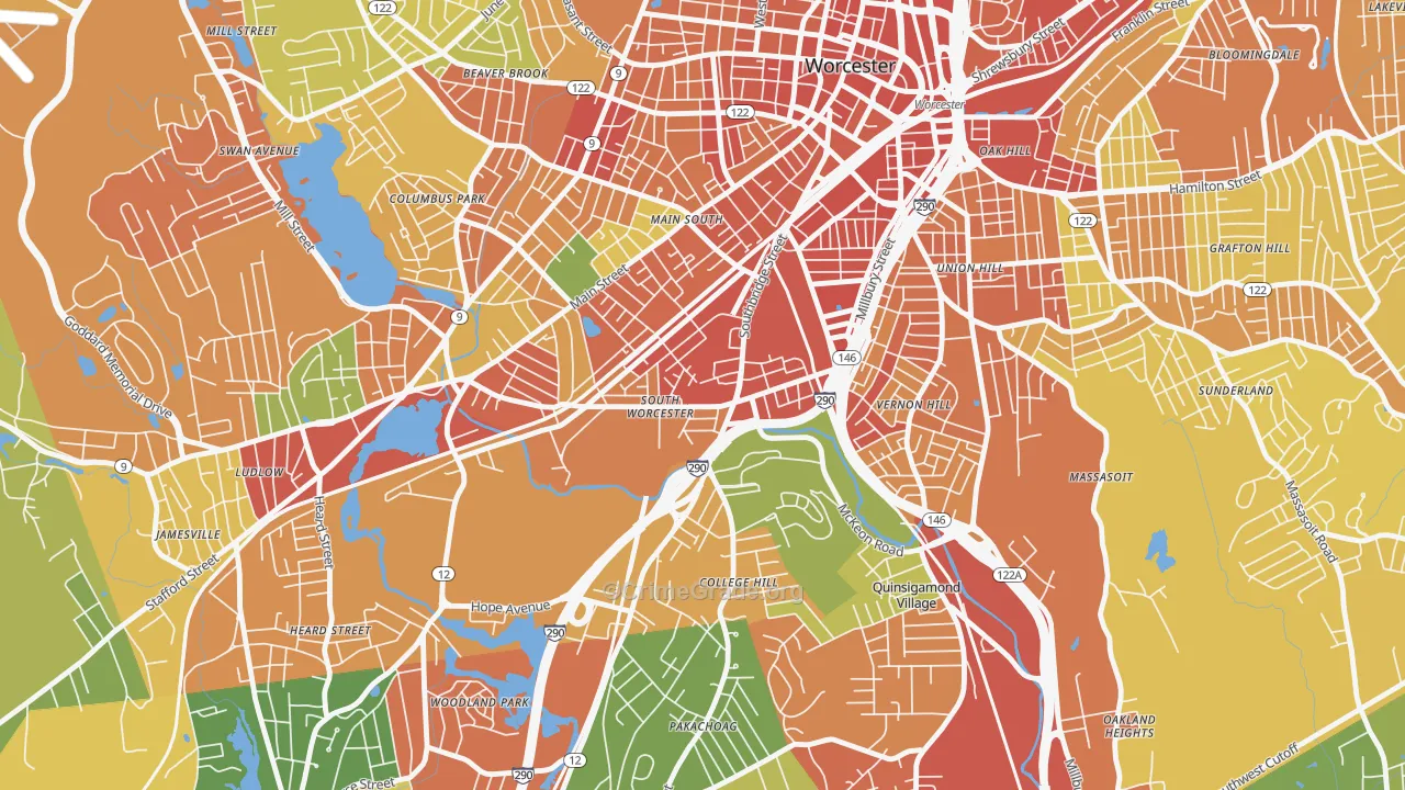 South Worcester, Worcester, MA Map of Assault Rates