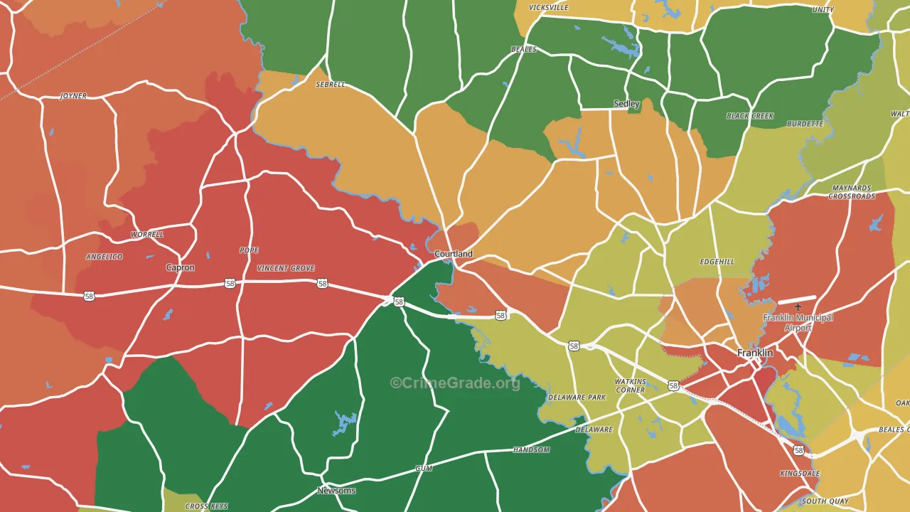 Southampton County, VA Map of Assault Rates