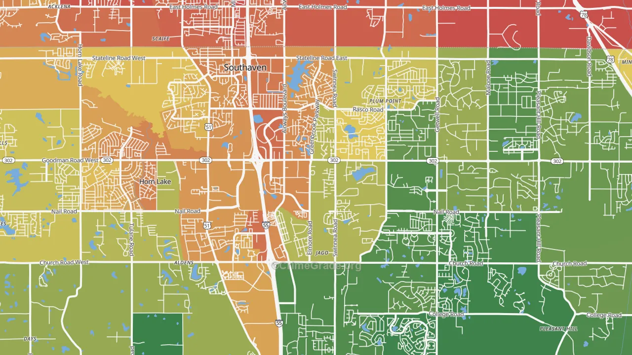Southaven, MS Map of Assault Rates